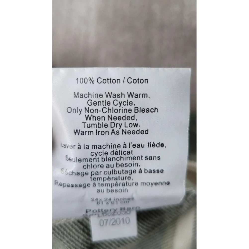 Pottery Barn Green Plaid Pillow Covers Set of 2 Square 24x24 Cotton Shams 2010